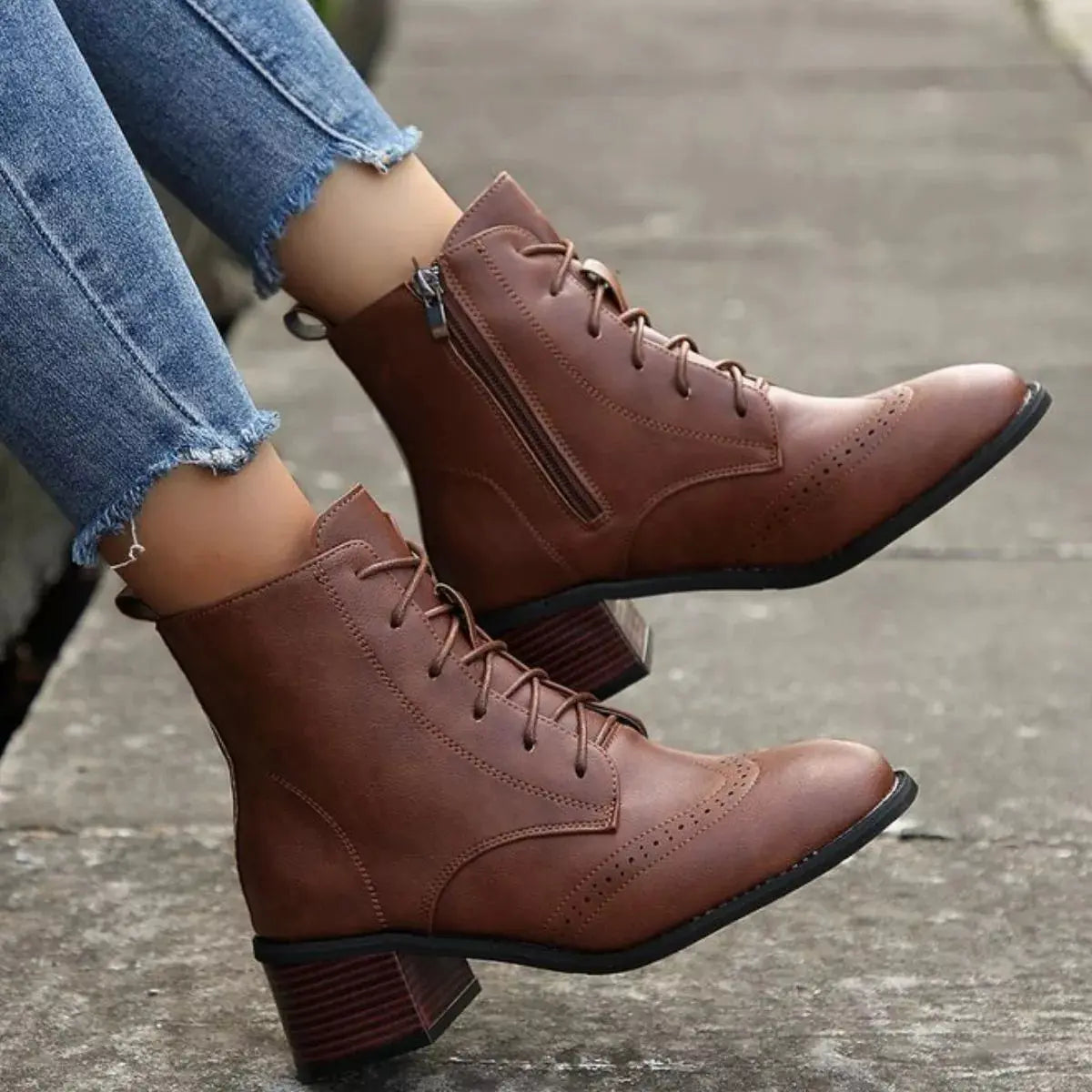 Lace-Up Ankle Boots with Zipper Simply Love