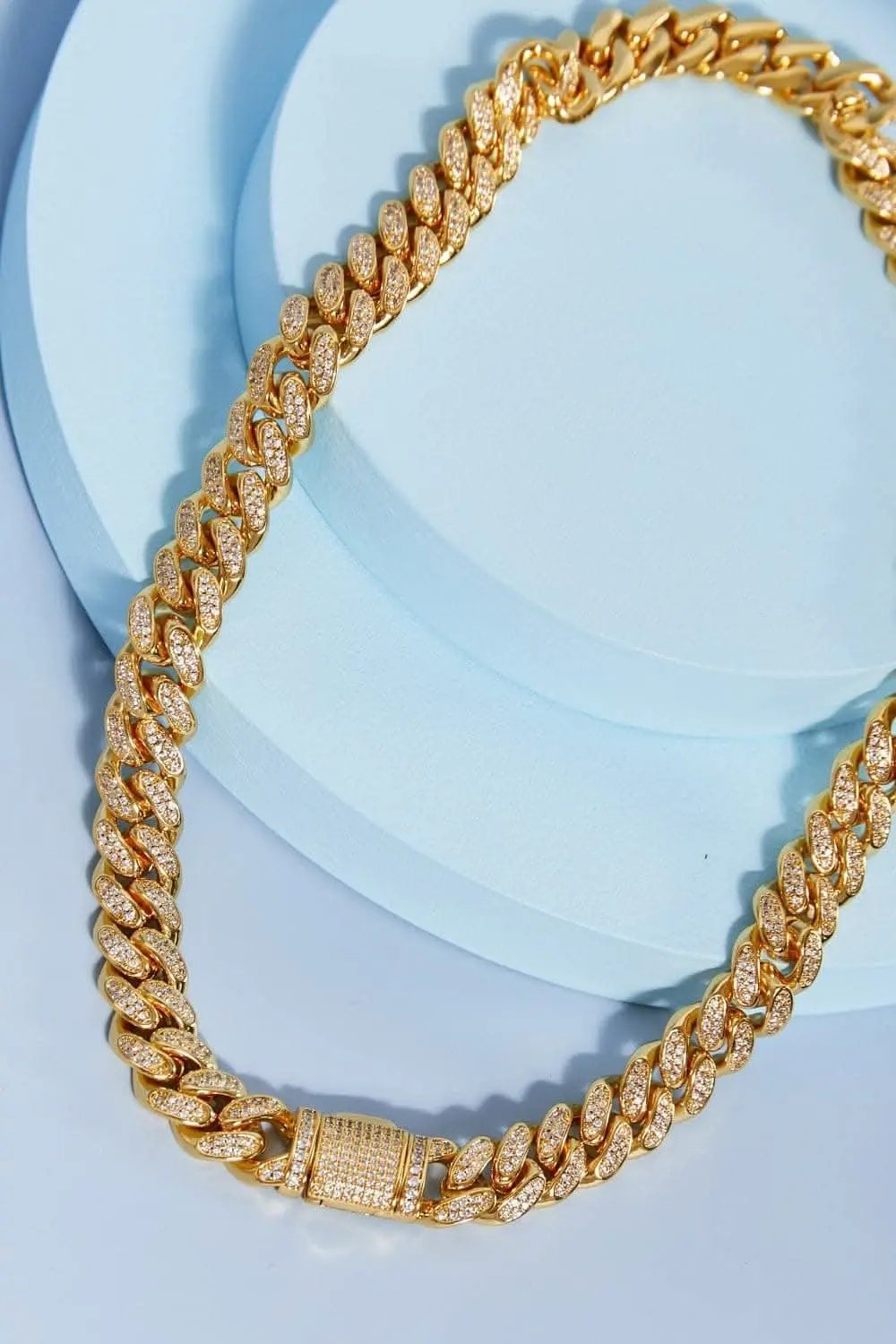 Brass curb chain necklace with cz accents - Love Salve 