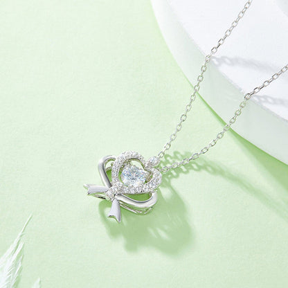 Moissanite 925 Sterling Silver Bow & Heart Necklace.