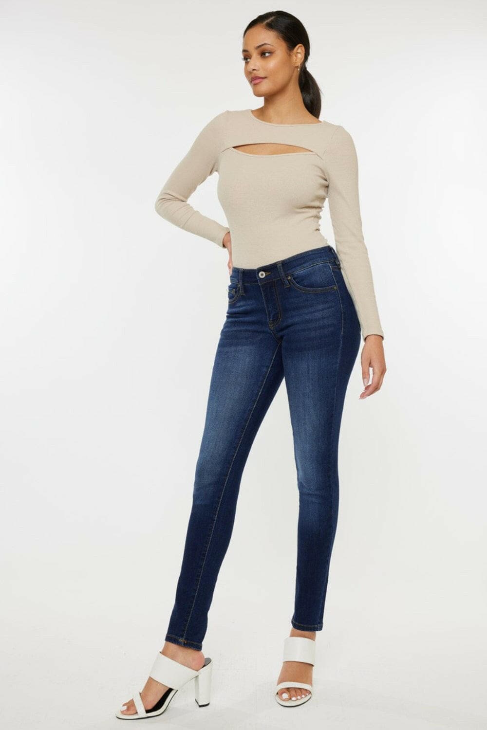 Kancan Mid Rise Gradient Skinny Jeans.