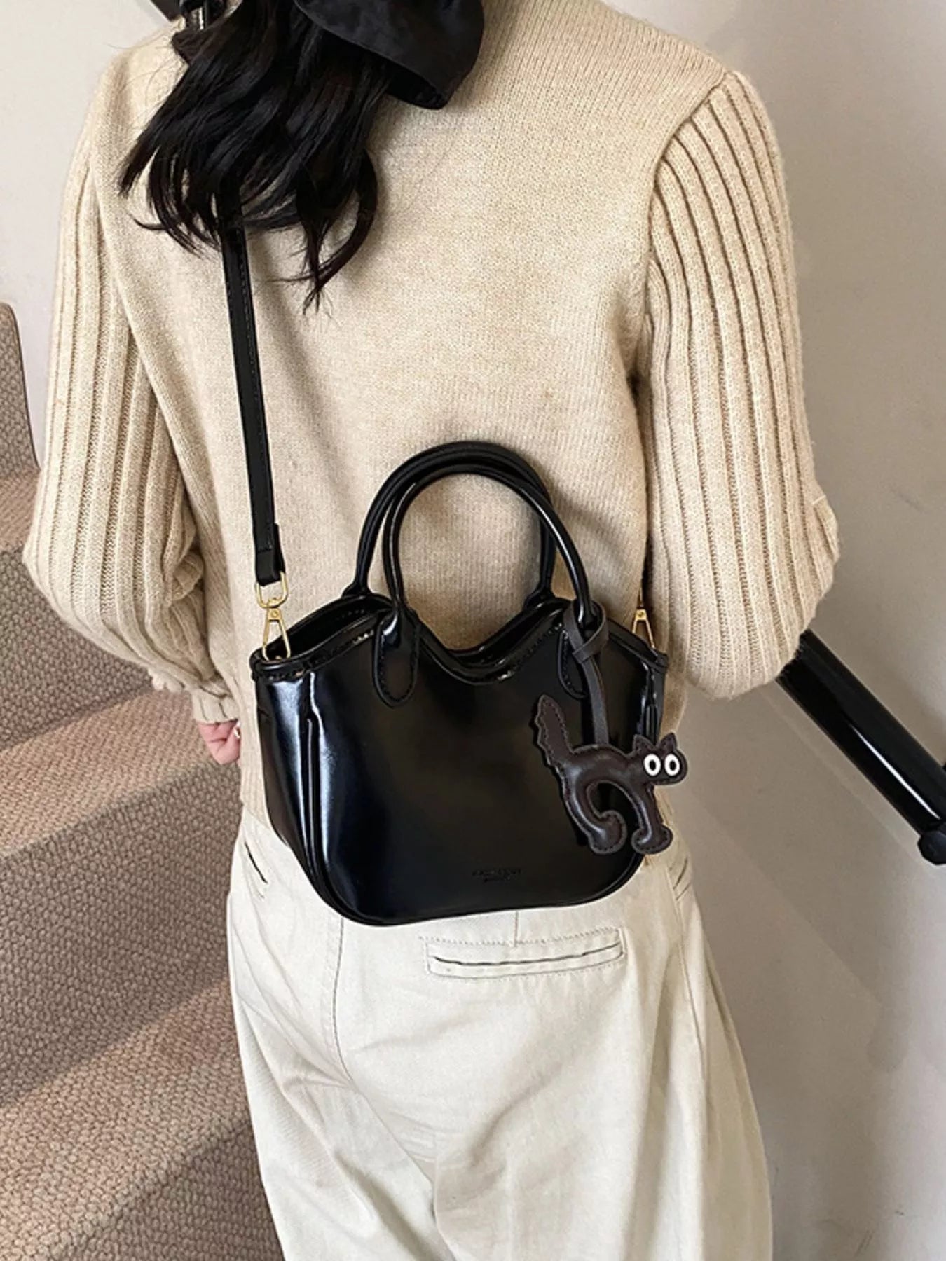 Leather Cat Charm Crossbody Bag Simply Love