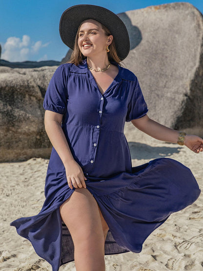 Plus Size Collared Neck Short Sleeve Midi DressPlus Size Collared Neck Short Sleeve Midi Dress
 Upgrade your wardrobe with our Plus Size Collared Neck Short Sleeve Midi Dress that combines style, comfort, and eleLove Salve Size Collared Neck Short Sleeve Midi Dressjust arrived