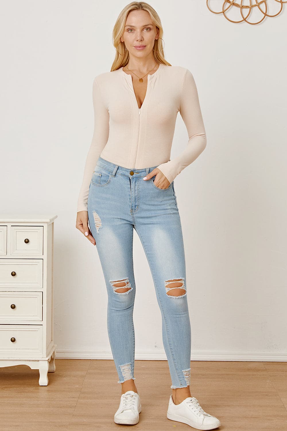 Zip Up Long Sleeve Bodysuit.