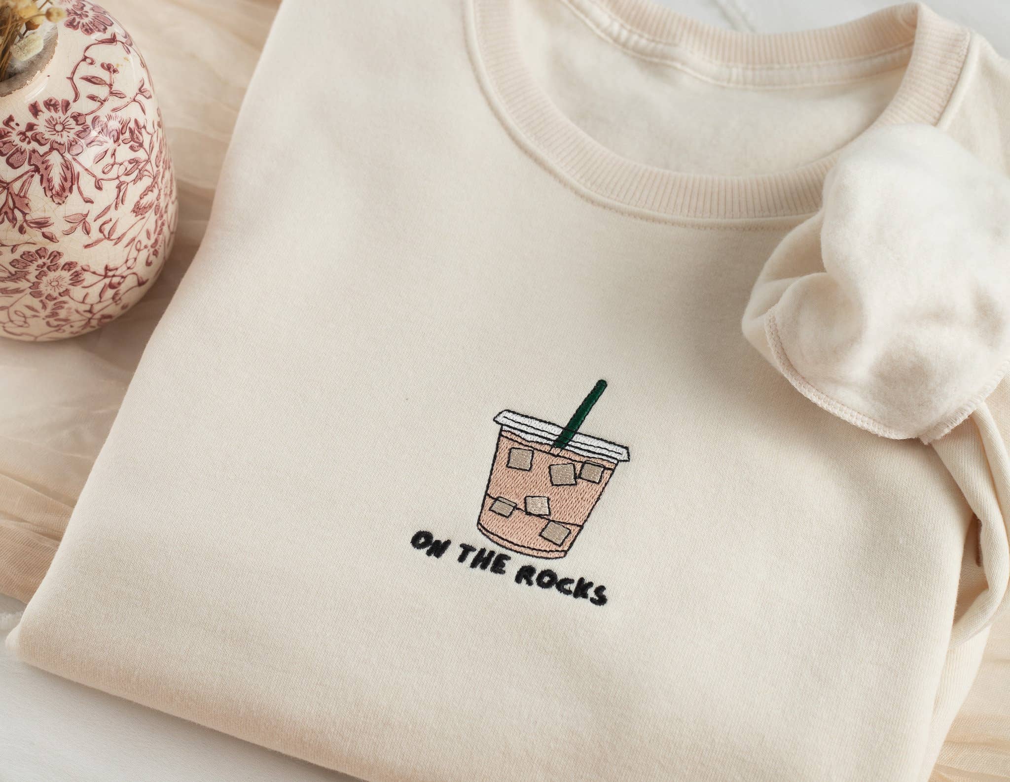 Embroidered On The Rocks Iced Coffee Sweatshirt Coco’s Tee Boutique