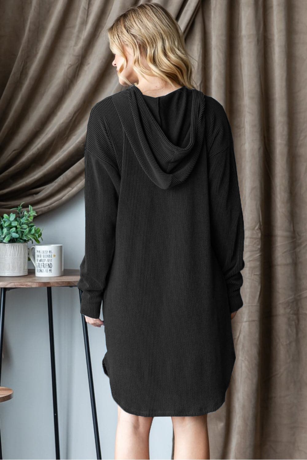 Heimish Ribbed Long Sleeve Hooded Dress.