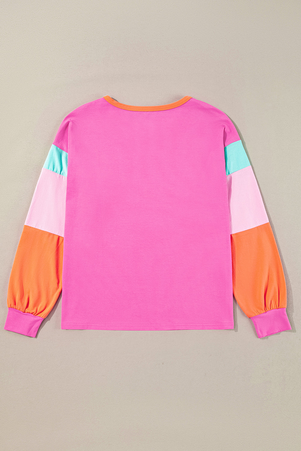 Chic rose red colorblock patchwork long sleeve top for a relaxed fit