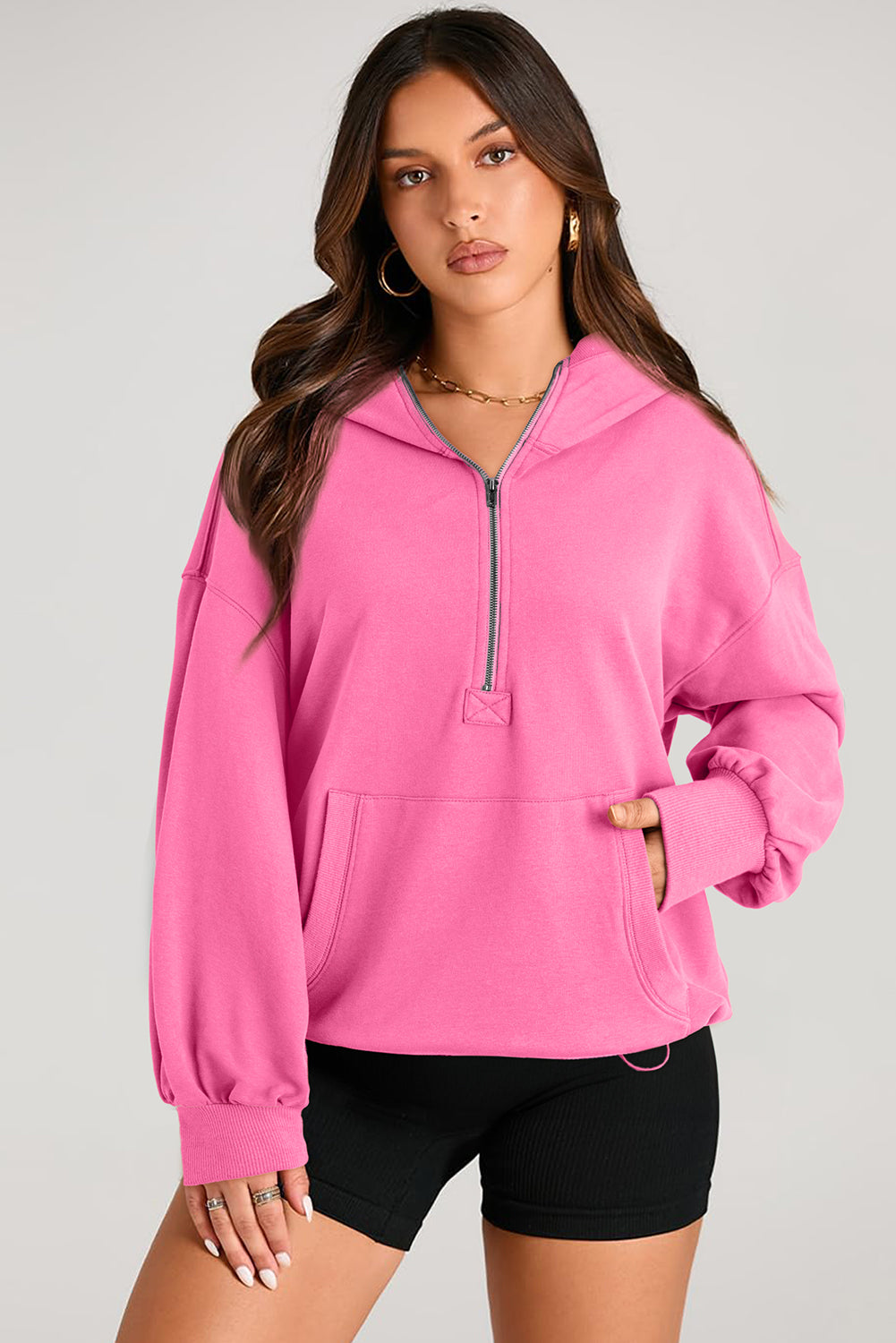 Cozy kangaroo pocket half zip oversized hoodie by Bonbon