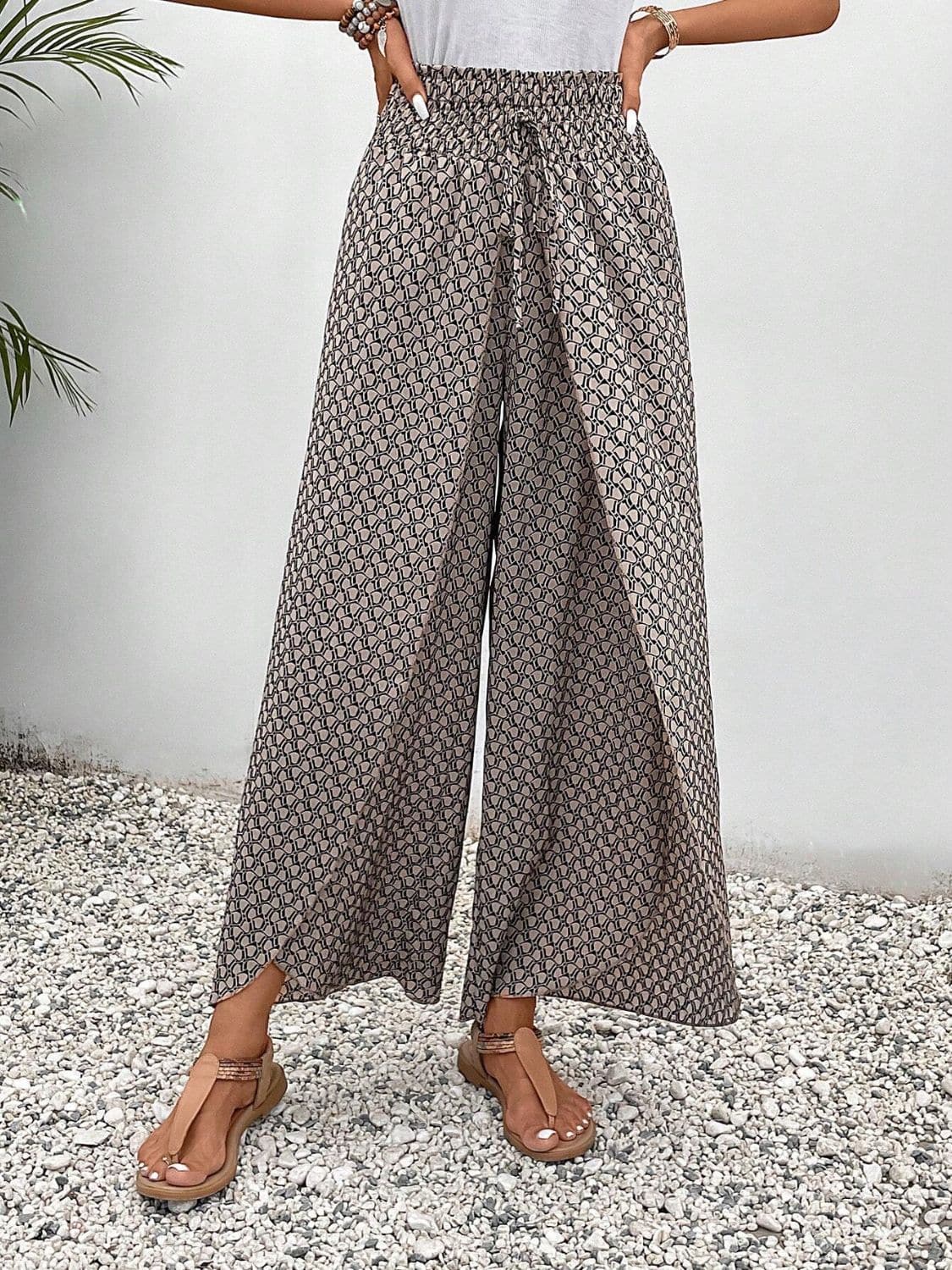 Tied Printed Wide Leg Pants.