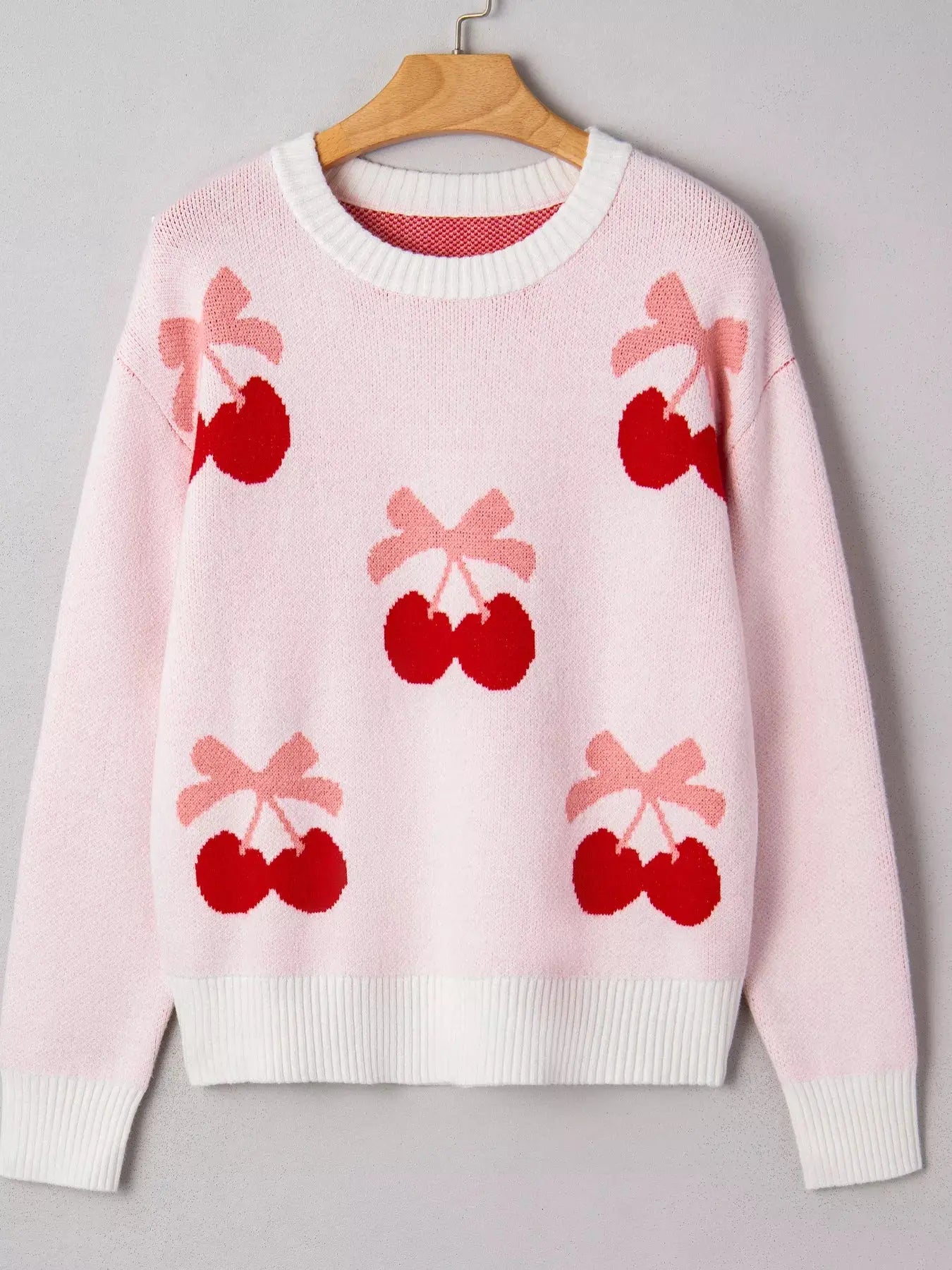 Cherry Pattern Drop Shoulder Sweater Simply Love