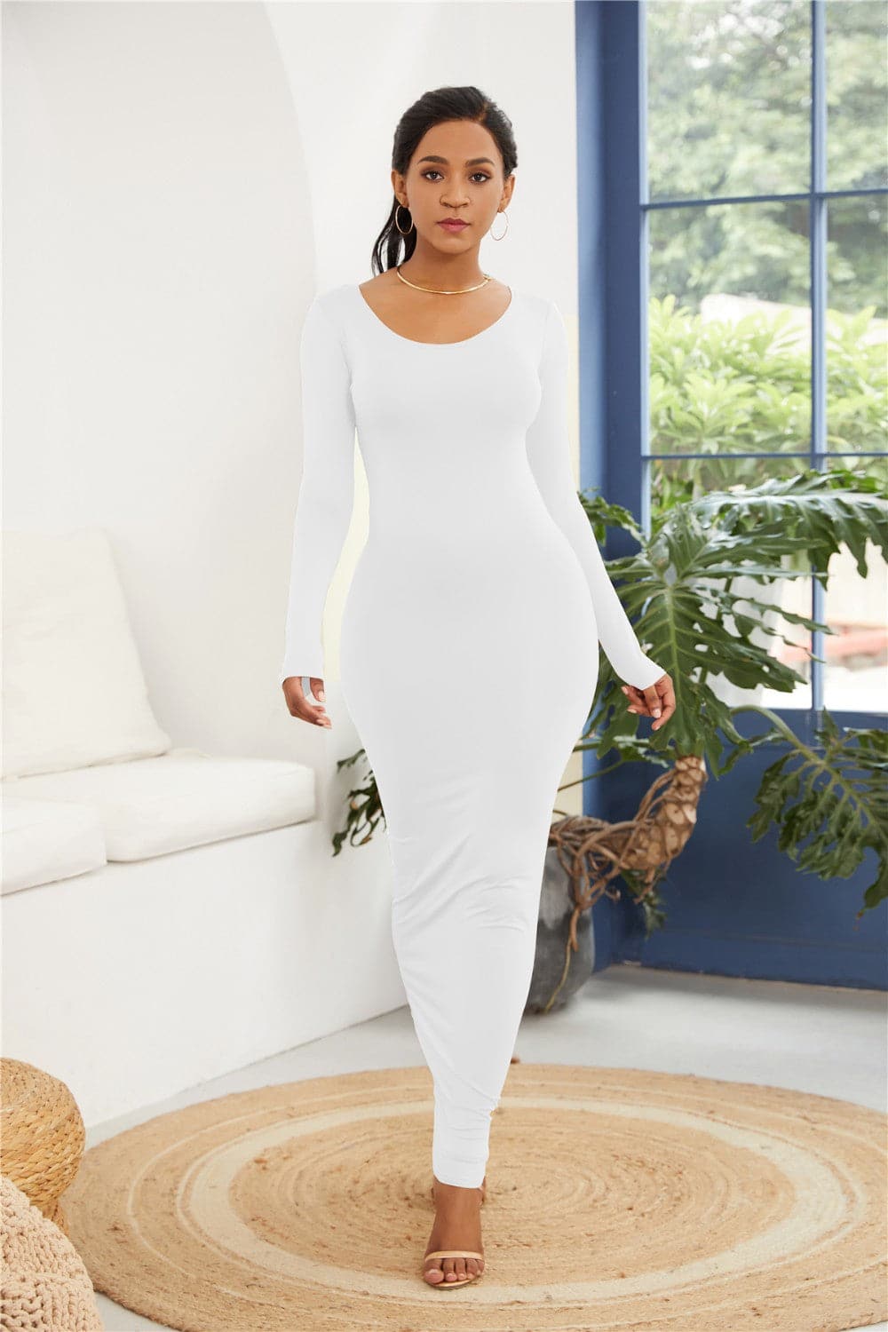 Round Neck Long Sleeve Maxi Wrap Dress.