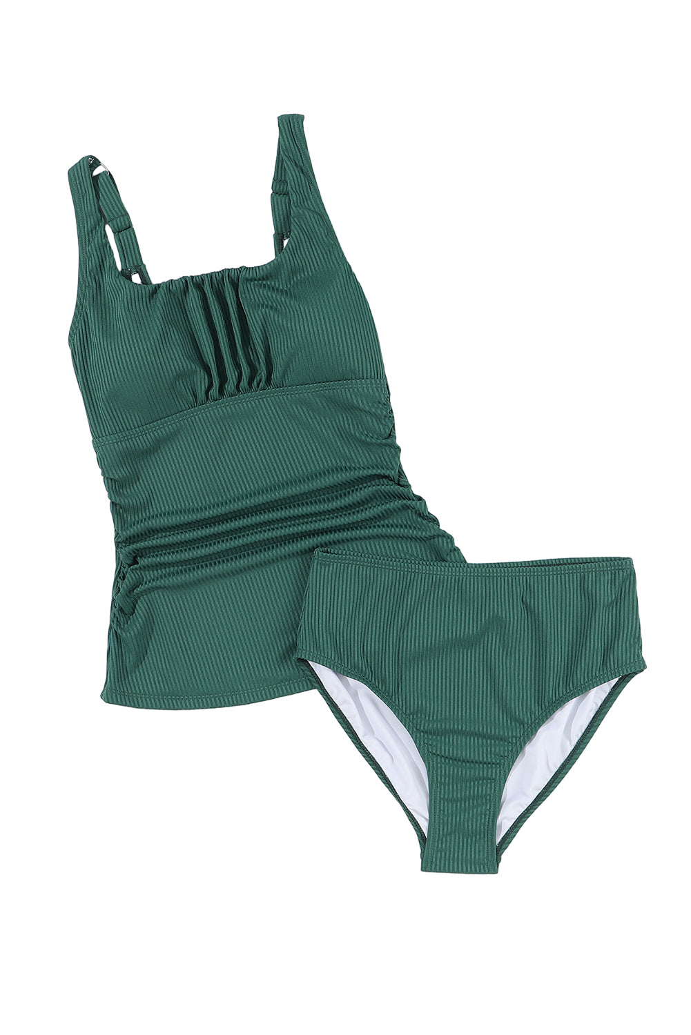 Chic black green ruched tankini set