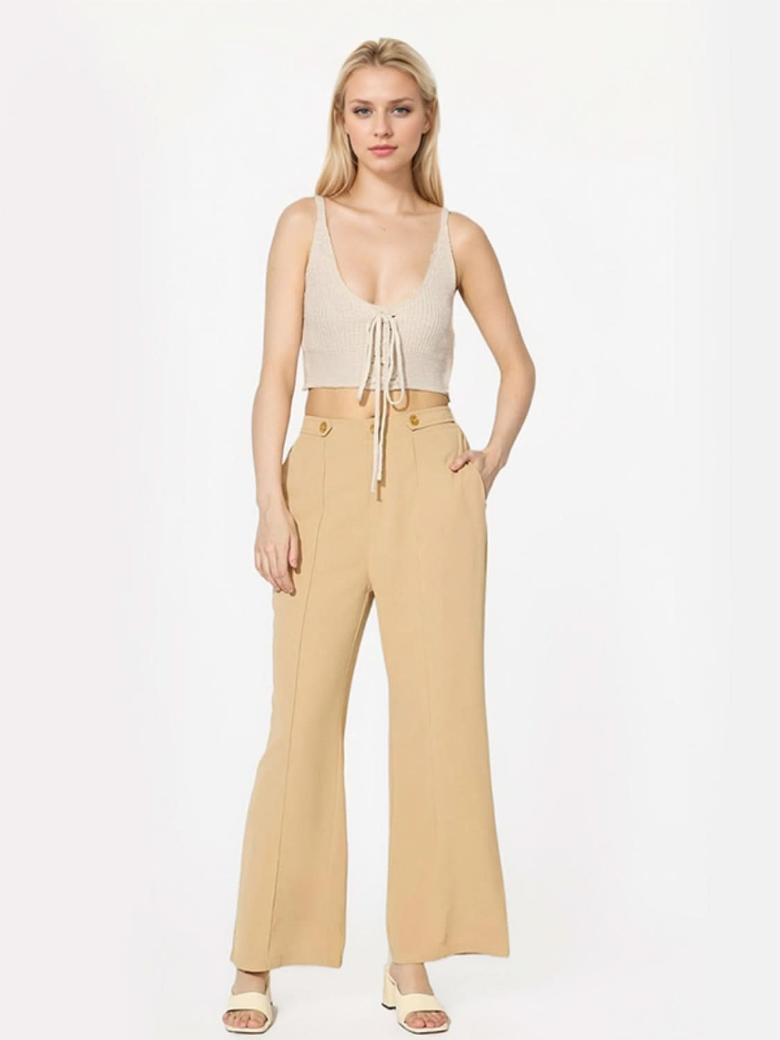 Elegant Wide Leg Trousers with Functional Pockets