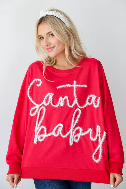 Festive red Santa baby tinsel graphic cozy sweatshirt