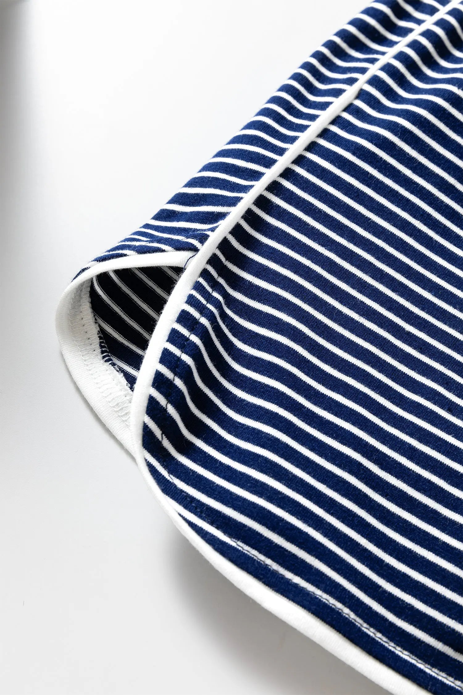 Blue Stripe Drop Shoulder Long Sleeve Tee And Buttoned Shorts Lounge Set 2pcs Dear-Lover Dropshipping