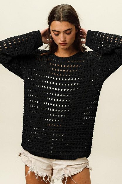 BiBi Round Neck Openwork Knit Cover Up.