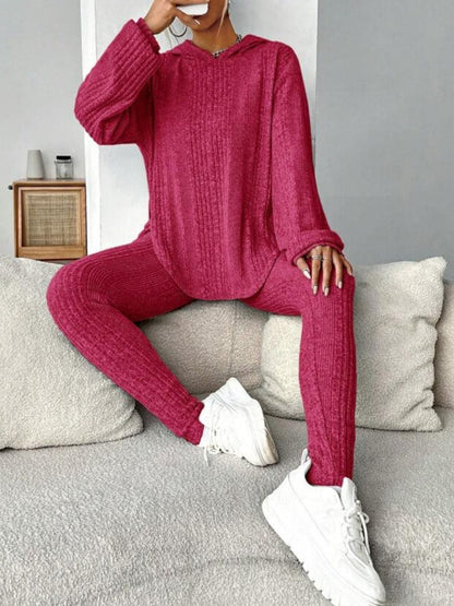 Round Neck Dropped Shoulder Hoodie and Pants Set.