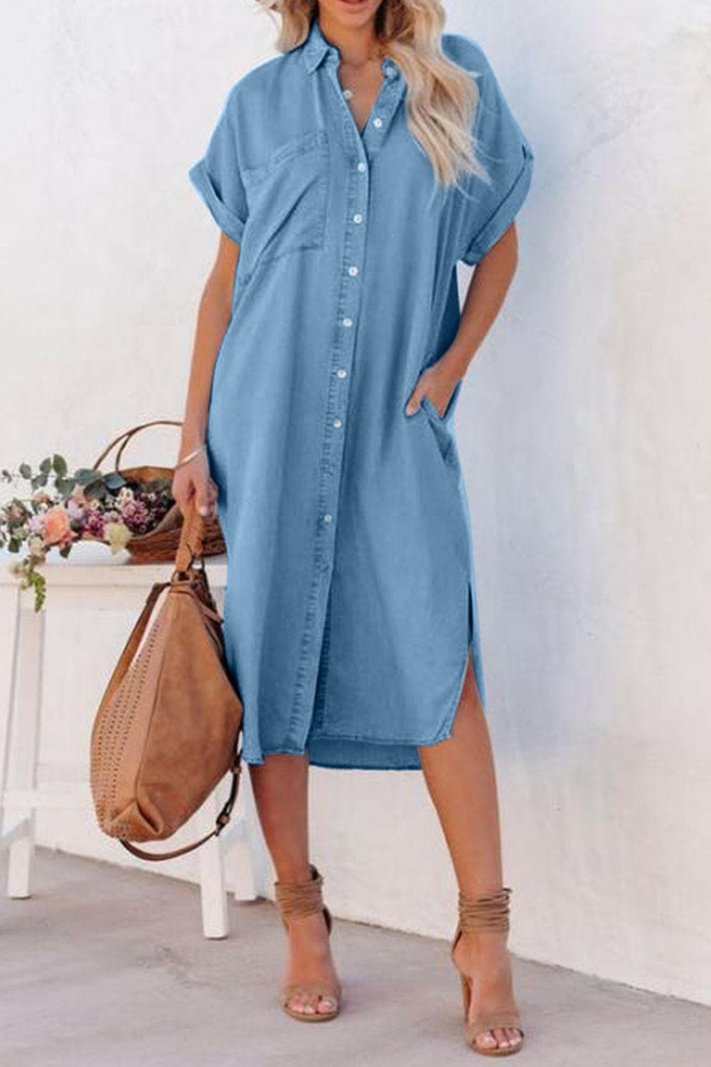 Slit Button Up Short Sleeve Imitation Denim DressUpgrade Your Wardrobe with Our Slit Button Up Short Sleeve Imitation Denim Dress!
 
 
Unique Design: Stand out in style with the chic slit button up design of this dLove Salve Short Sleeve Imitation Denim Dressswimwear