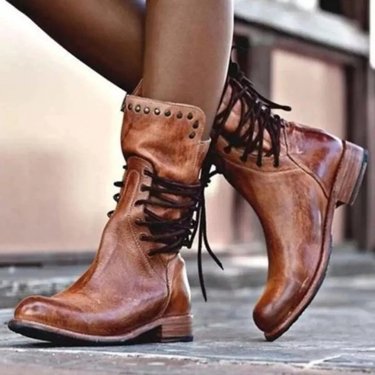 Lace Up Block Heels Boots Simply Love