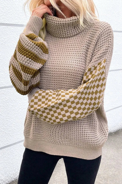 Chic checkered turtleneck sweater for stylish comfort