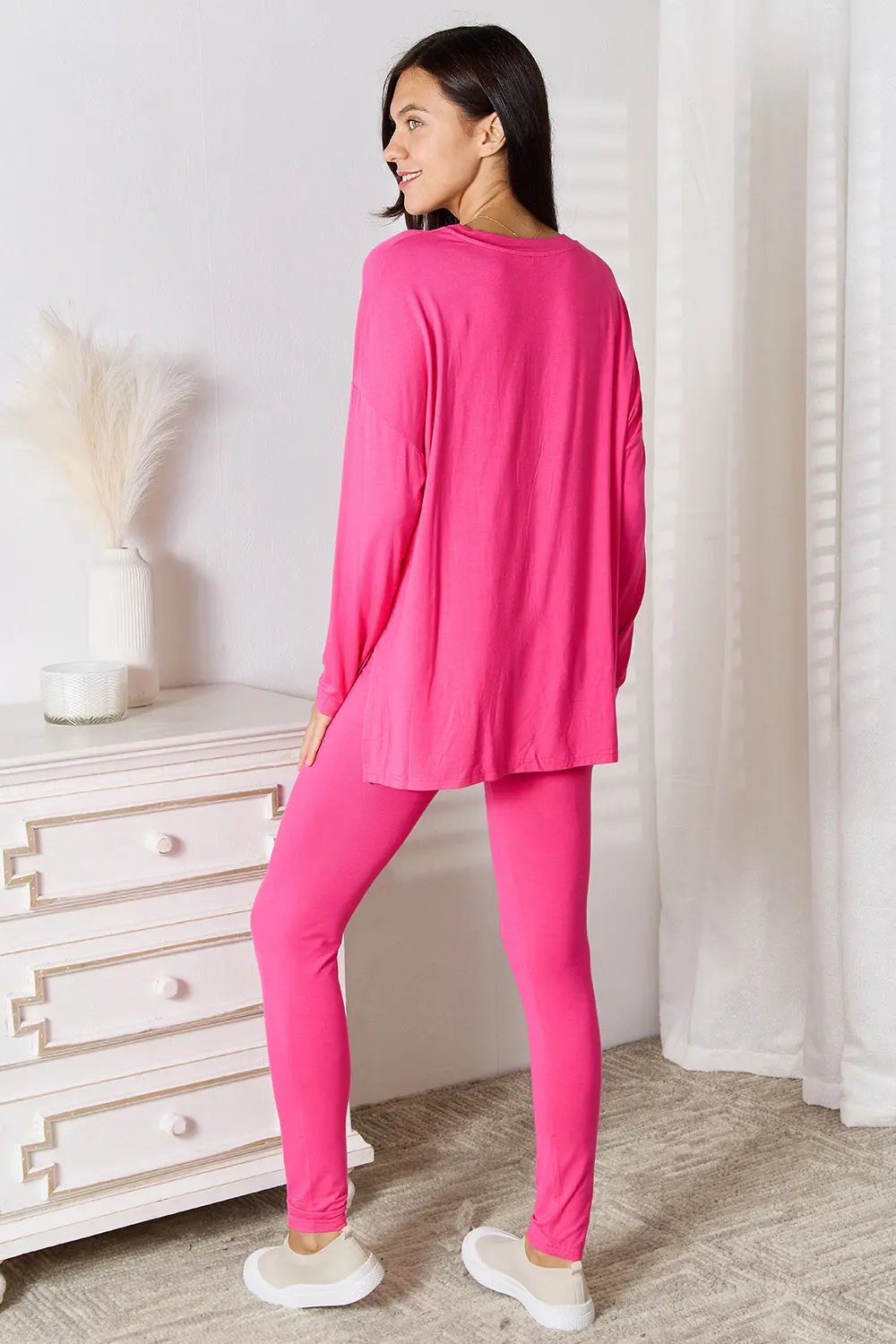 Basic Bae Full Size V-Neck Soft Rayon Long Sleeve Top and Pants Lounge Set - Love Salve