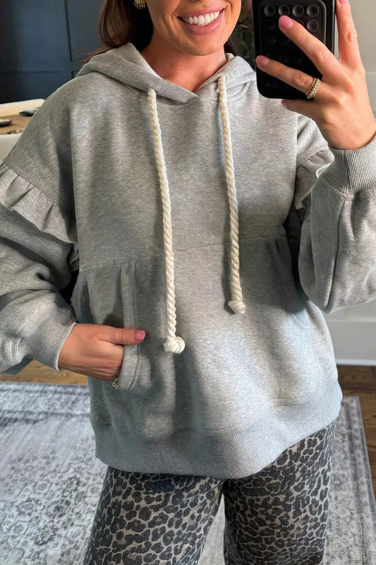 Ruffled Drawstring Long Sleeve Hoodie Simply Love