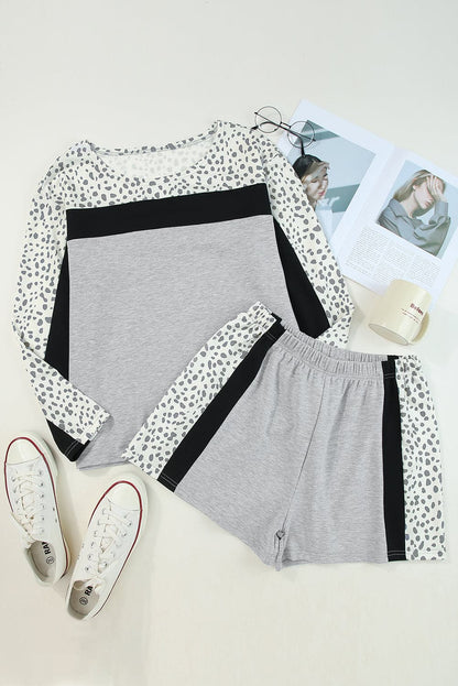 Leopard Long Sleeve Top and Shorts Lounge Set.