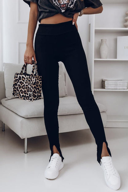 High Waist Ribbed Slit Leggings.