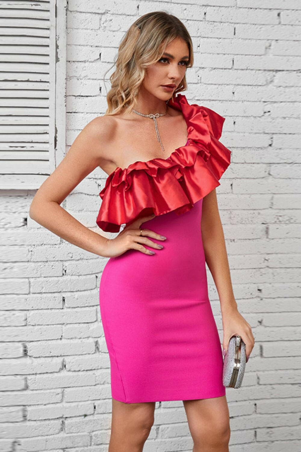 Ruffled One-Shoulder Bodycon Dress.