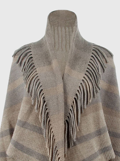 Fringe Detail Open Front Poncho.