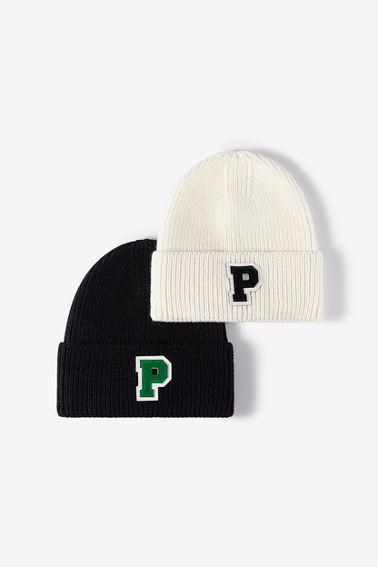 Letter Patch Cuffed Knit Beanie.