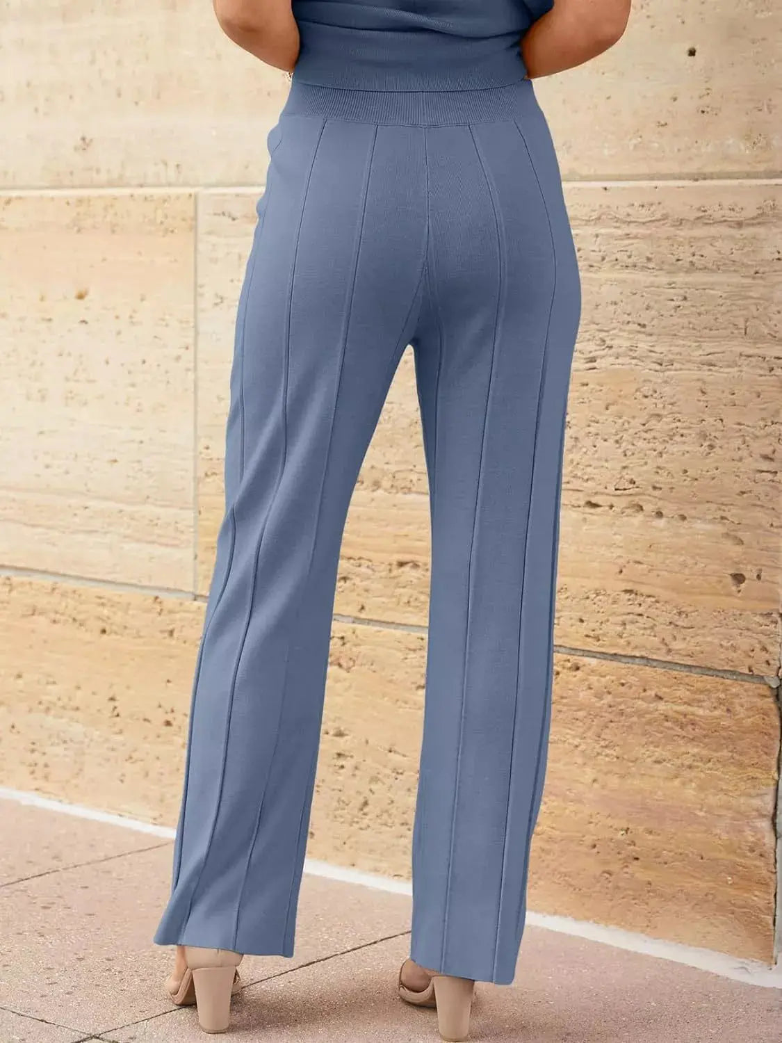 Casual Solid Color Cap Sleeve Top and Pants Knit Set Simply Love
