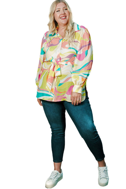 Plus size yellow abstract print tunic for effortless style