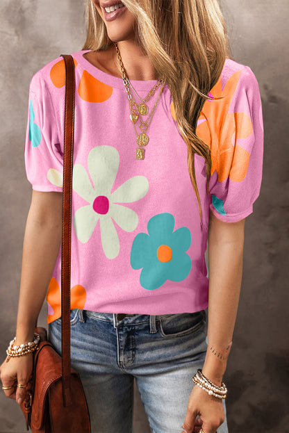 Charming floral bubble sleeve tee in pink