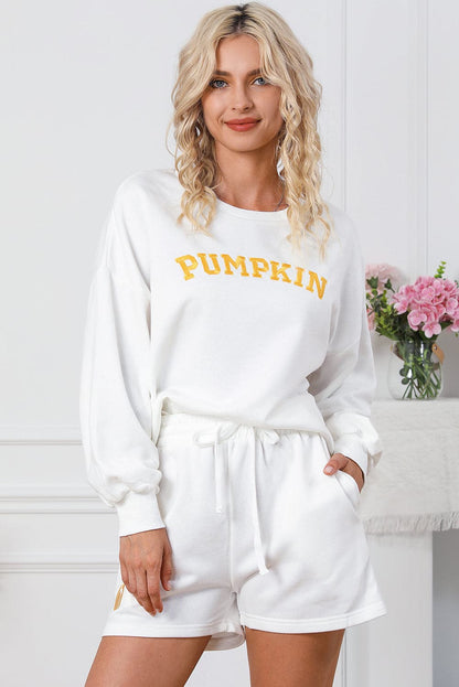 PUMPKIN Round Neck Sweatshirt and Shorts Set.