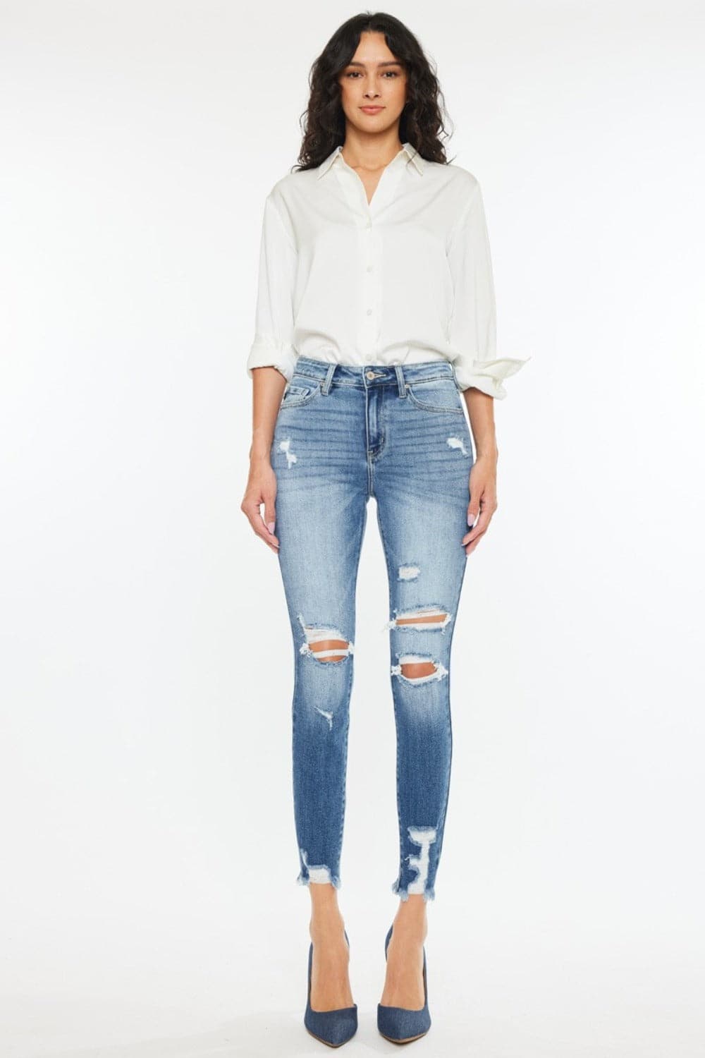 Kancan – Knöchelhohe Skinny-Jeans mit Fransen