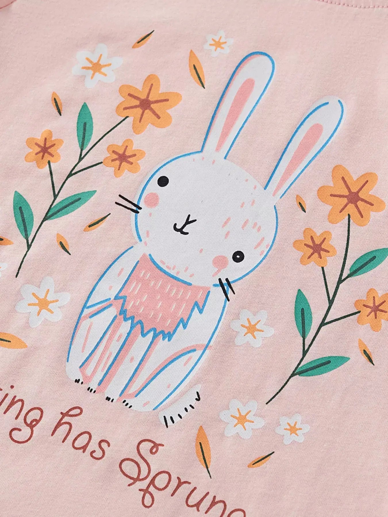 Girls Rabbit Print Long Sleeve 100 Percent Cotton Shirt With Floral Design Simply Love