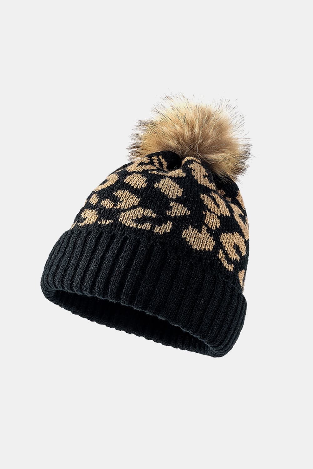 Leopard Pom-Pom Cuffed Beanie.