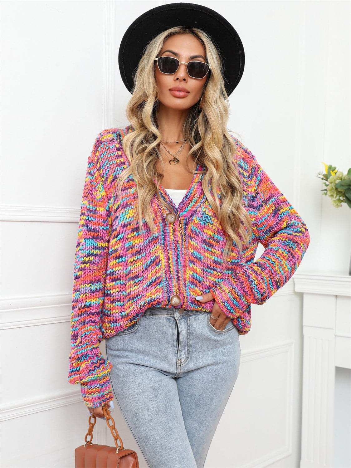 Button Up Dropped Shoulder Cardigan.