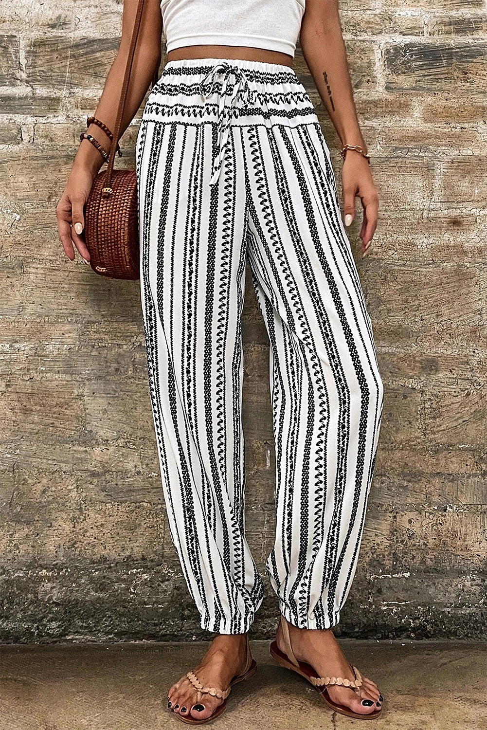 Trendy black striped boho pants