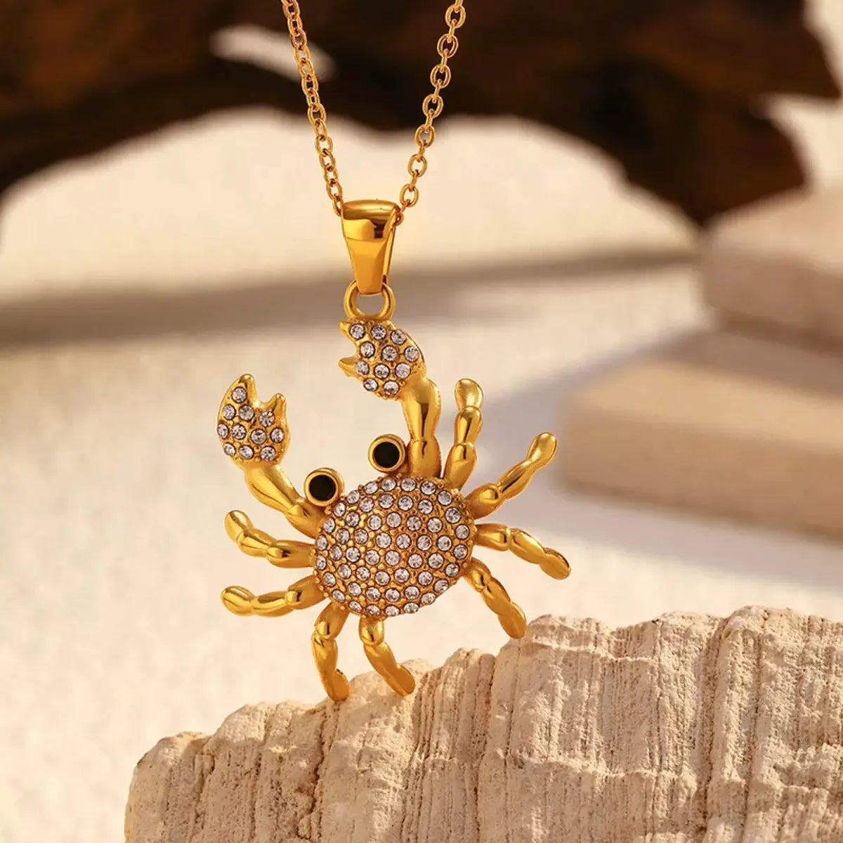 18K Gold Plated Crab Pendant Necklace With Rhinestones Simply Love