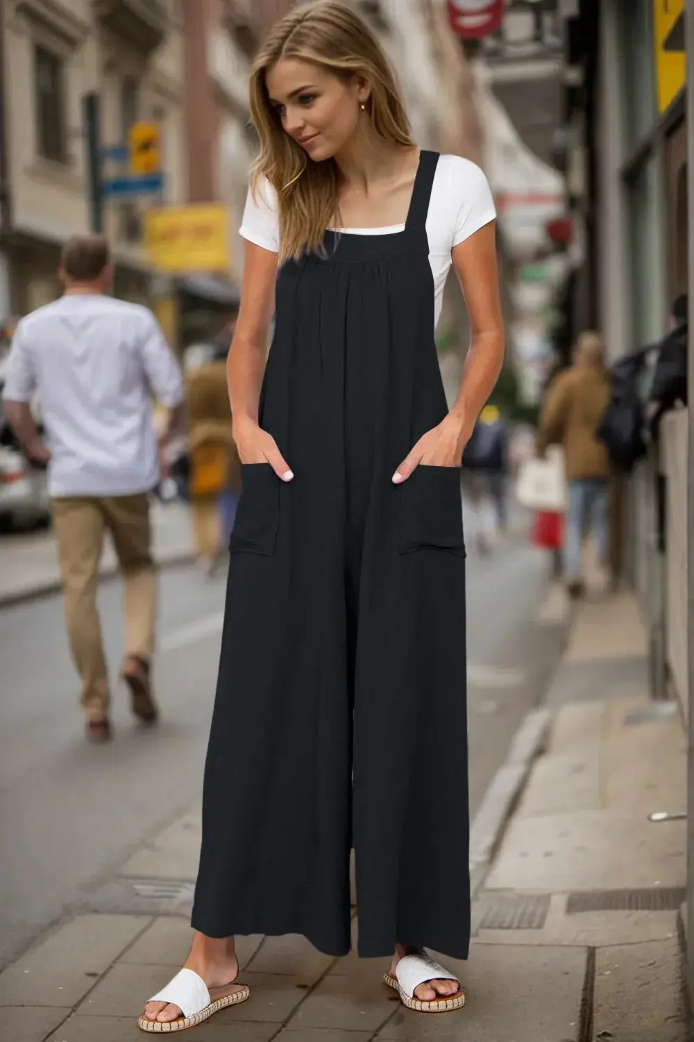Double Take Full Size Wide Leg Overalls with Pockets - Love Salve