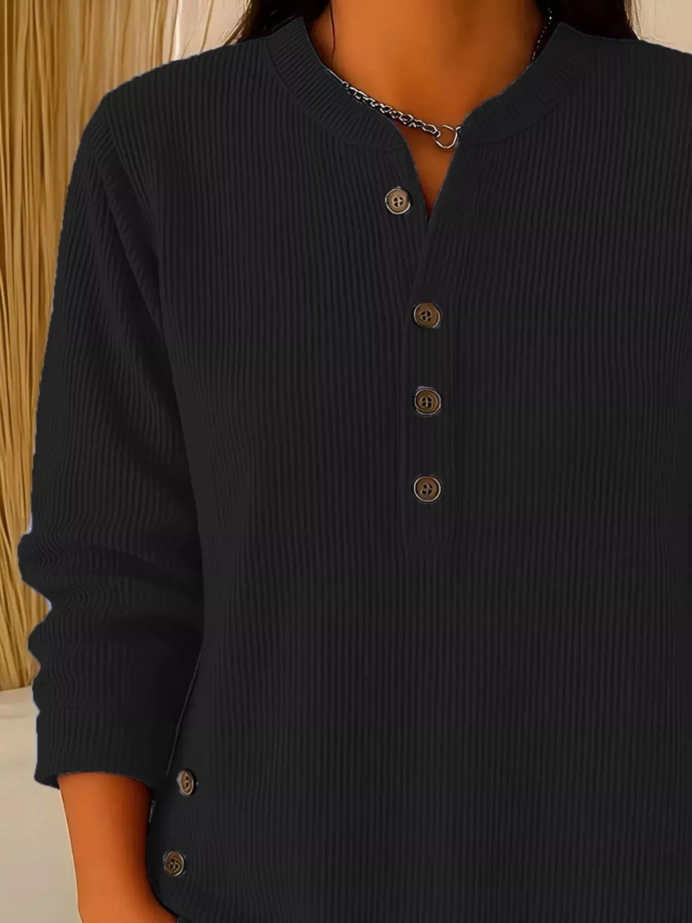 Full Size Ribbed Half Button Henley Top Plus Size Simply Love