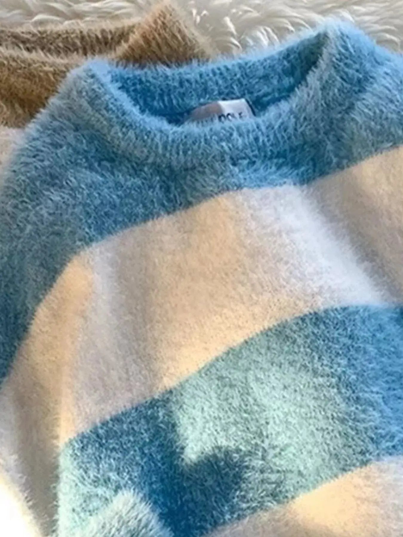 Men's Striped Fuzzy Knit Pullover Sweater Simply Love