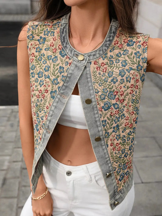 Floral Embroidered Denim Vest Top Simply Love