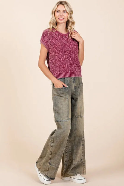 Mittoshop Washed Wide Leg Jeans With Pockets - Love Salve 