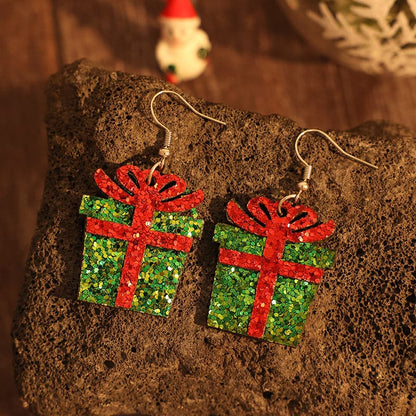 Stylish sequin box earrings in PU leather