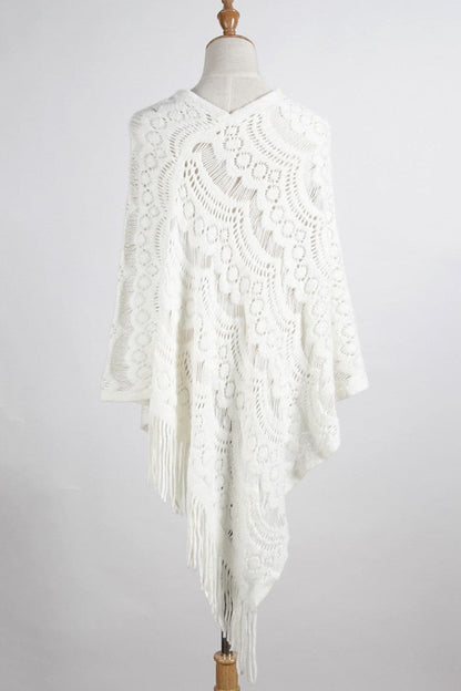 Fringe Openwork Surplice Cape Sleeve Poncho.