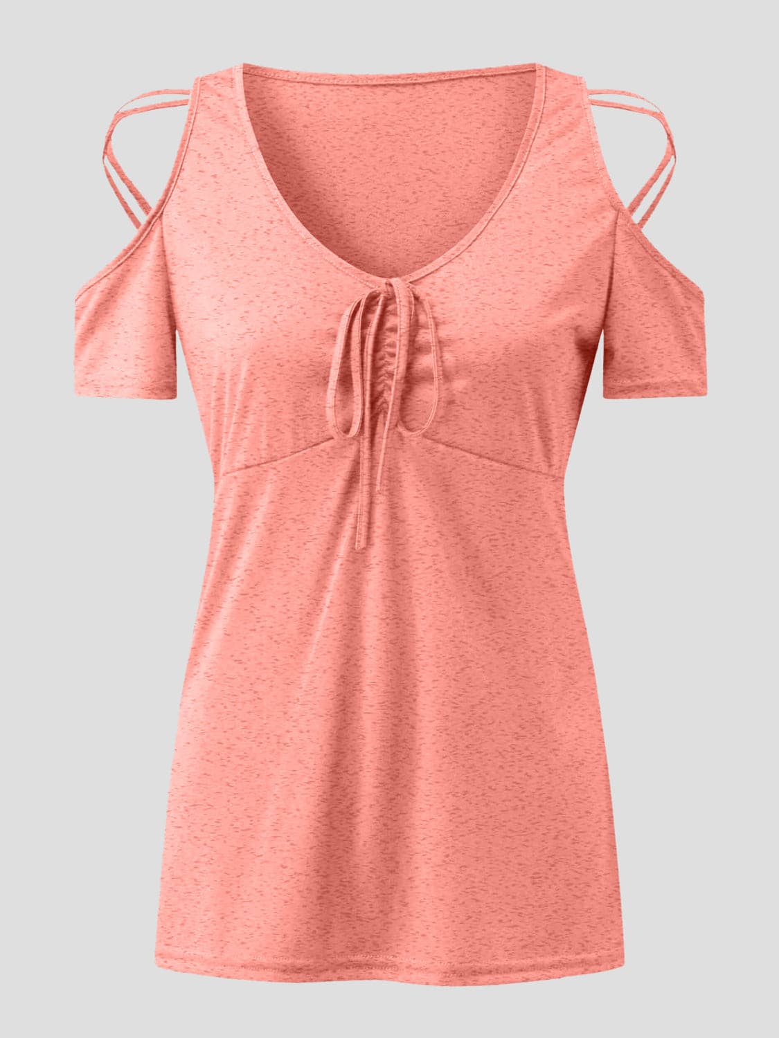 Full Size Crisscross Cold Shoulder Short Sleeve T-Shirt.