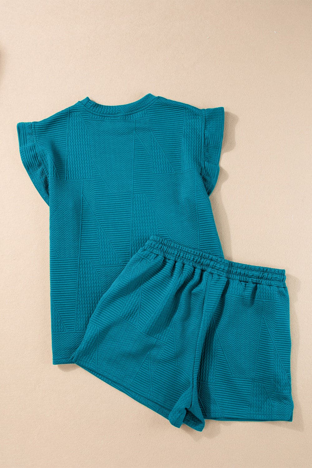 Round Neck Top and Drawstring Shorts Set.