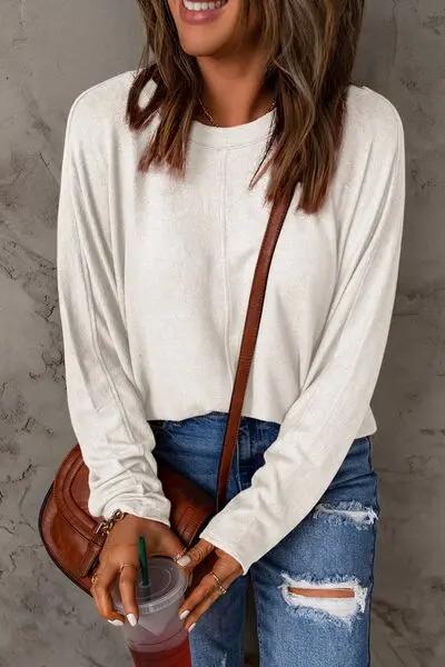 Double Take Full Size Round Neck Long Sleeve T-Shirt - Love Salve